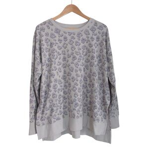 Lucky Brand Animal Print Sweatshirt Top Medium Oversized Gray Split Side Hems